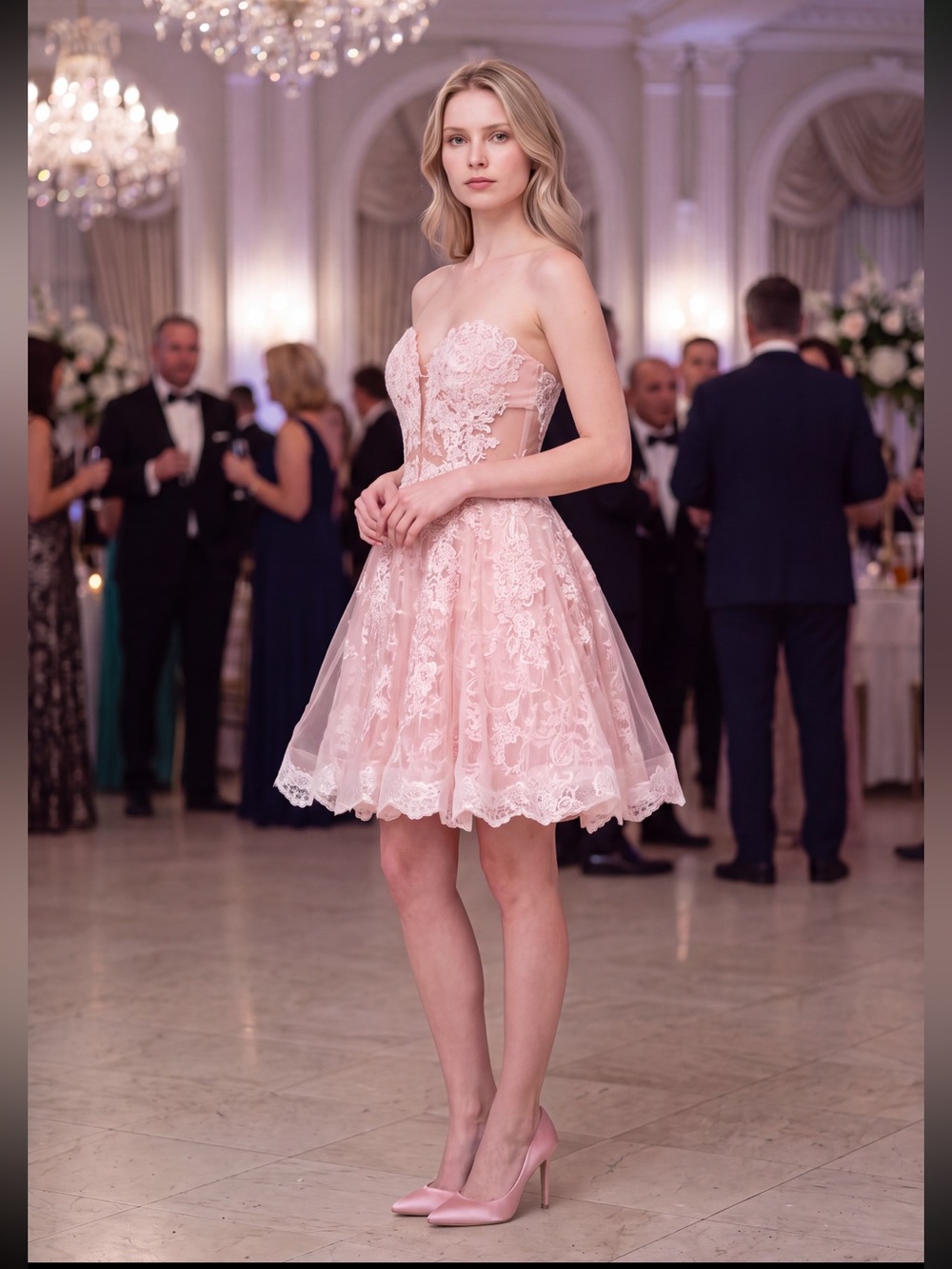 Babyonline Elegant Pink Lace Women's Prom Dress with Sequins, Beads and Lace NEW